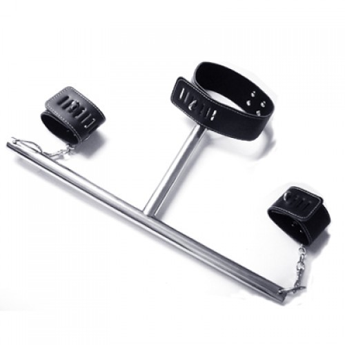 Бондажная распорка Т-образная ошейник и наручники черная