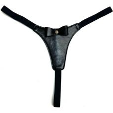 Сексуальные стринги черного цвета из экокожи декорированные бантиком