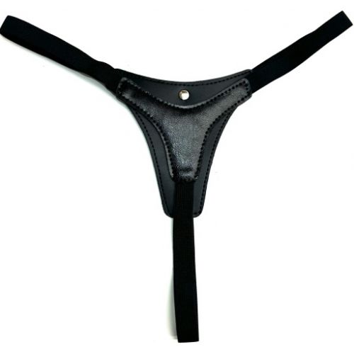 Сексуальные стринги черного цвета из экокожи декорированные бантиком