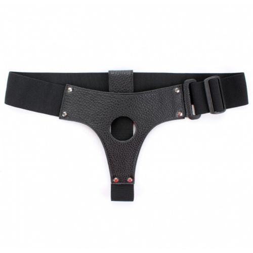 Кожаные черные трусики для страпона
