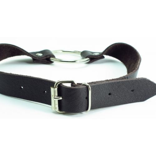 Кляп с кольцом из темно-шоколадной кожи