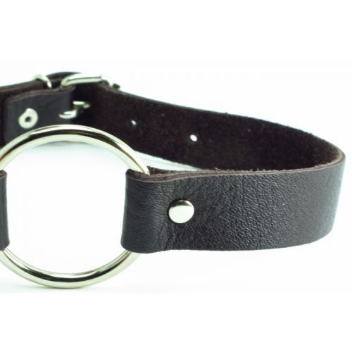 Кляп с кольцом из темно-шоколадной кожи