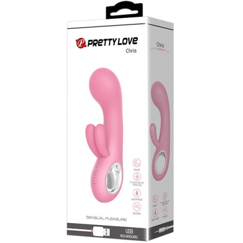Перезаряжаемый вибратор Pretty Love Chris с клиторальной стимуляцией, нежно-розовый