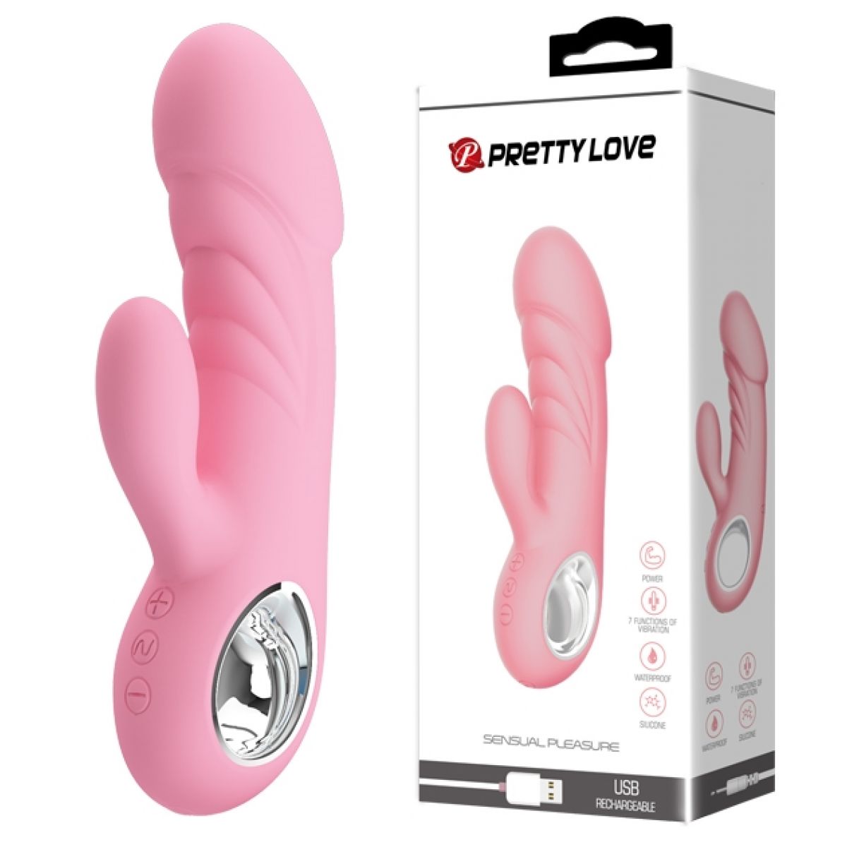 Розовый вагинально-клиторальный стимулятор Pretty Love Ansel (без вибрации)