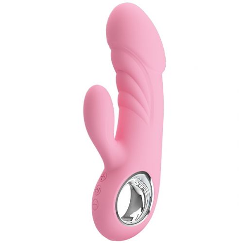 Розовый вагинально-клиторальный стимулятор Pretty Love Ansel (без вибрации)