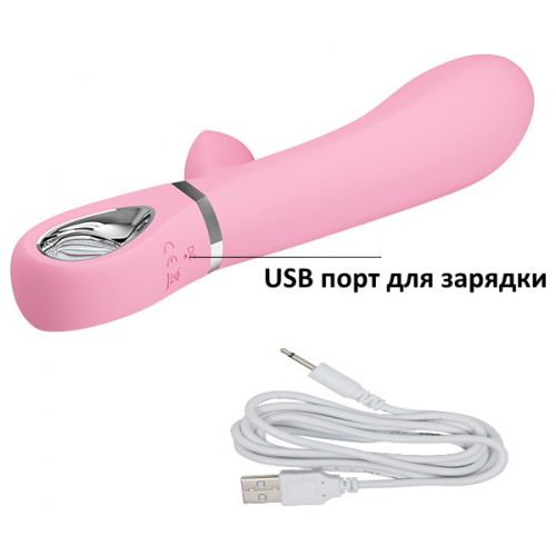 Перезаряжаемый вибратор с клиторальным стимулятором Thomas розовый