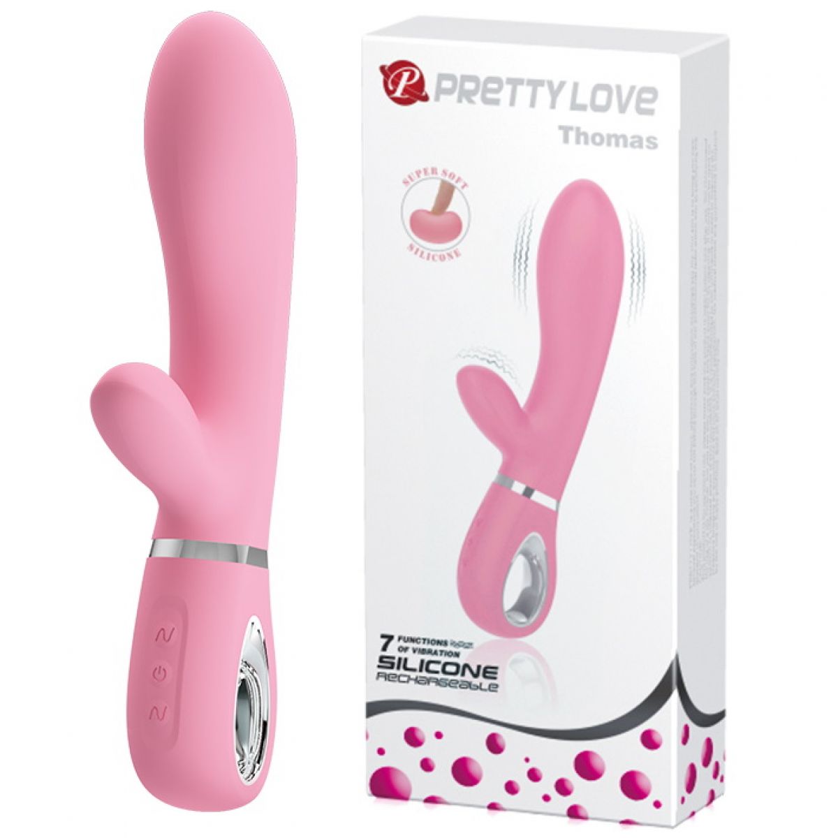 Перезаряжаемый вибратор с клиторальным стимулятором Thomas розовый