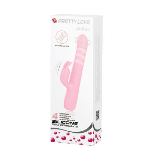 Вибратор с ротацией и клиторальным стимулятором Pretty Love Julian нежно-розовый