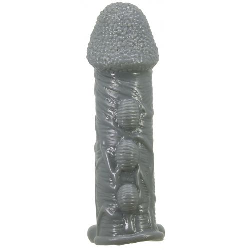 Увеличивающая насадка на пенис со стимулирующим рельефом Realistic Penis Sleeve + 3 см серая
