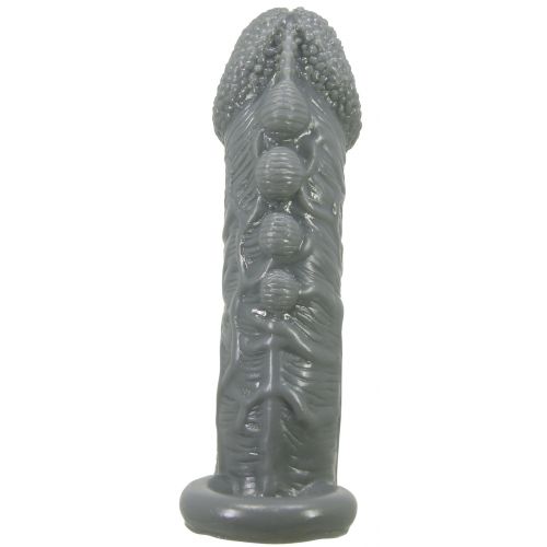 Увеличивающая насадка на пенис со стимулирующим рельефом Realistic Penis Sleeve + 3 см серая