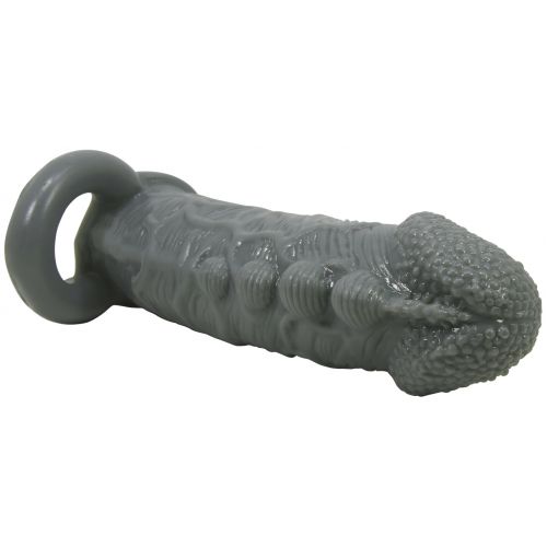 Увеличивающая насадка на пенис со стимулирующим рельефом Realistic Penis Sleeve + 3 см серая