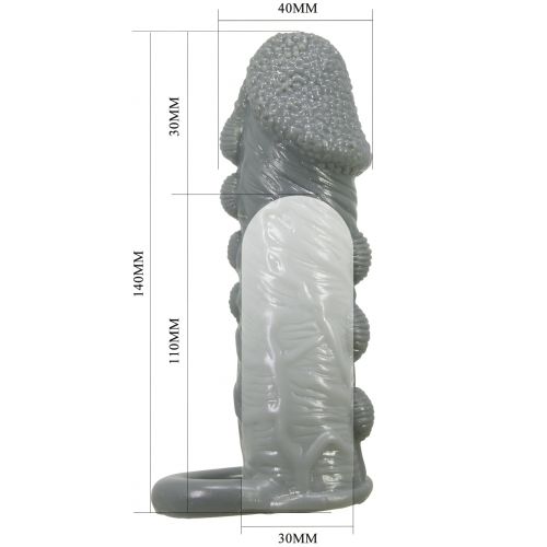 Увеличивающая насадка на пенис со стимулирующим рельефом Realistic Penis Sleeve + 3 см серая