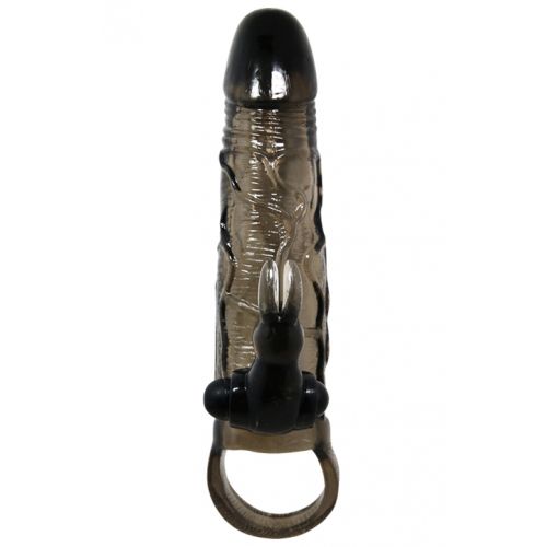 Увеличивающая вибронасадка с клиторальным стимулятором и петлей под мошонку черная Brave Man + 3,5 см