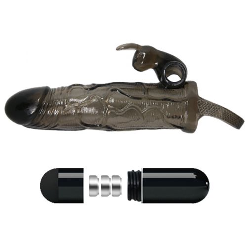 Увеличивающая вибронасадка с клиторальным стимулятором и петлей под мошонку черная Brave Man + 3,5 см