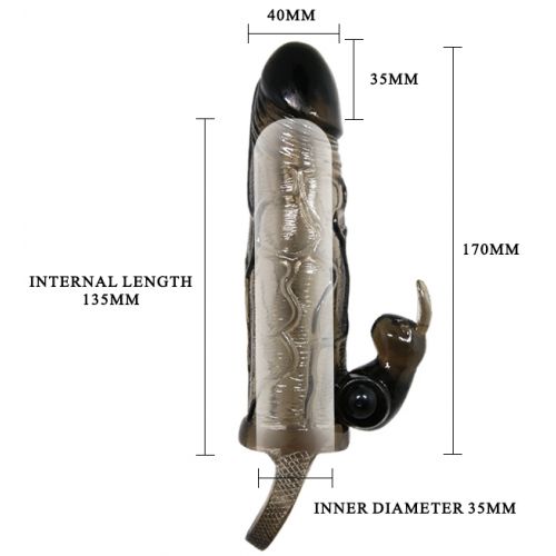 Увеличивающая вибронасадка с клиторальным стимулятором и петлей под мошонку черная Brave Man + 3,5 см