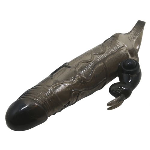 Увеличивающая вибронасадка с клиторальным стимулятором и петлей под мошонку черная Brave Man + 3,5 см