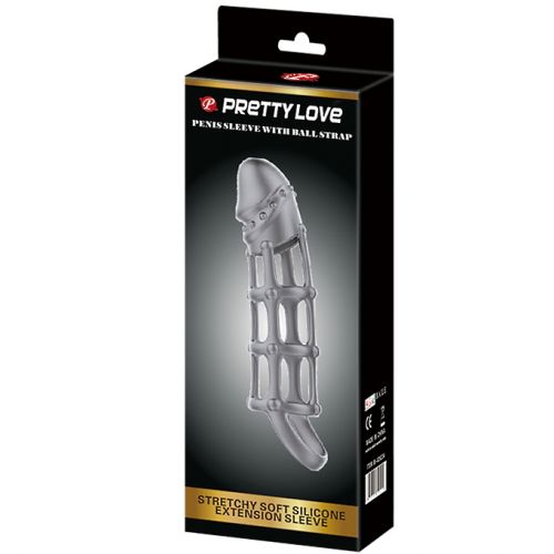 Серая силиконовая насадка Pretty Love Penis Sleeve с петлёй на мошонку 