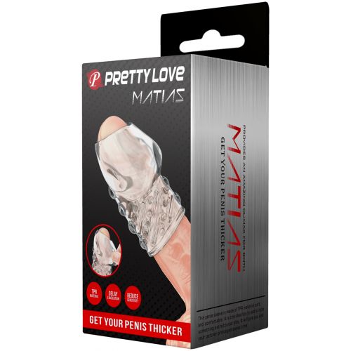 Рельефная насадка на пенис с открытой головкой Pretty Love Matias прозрачная