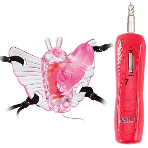 Розовая вибробабочка на ремешках Butterfly Mini с проводным пультом