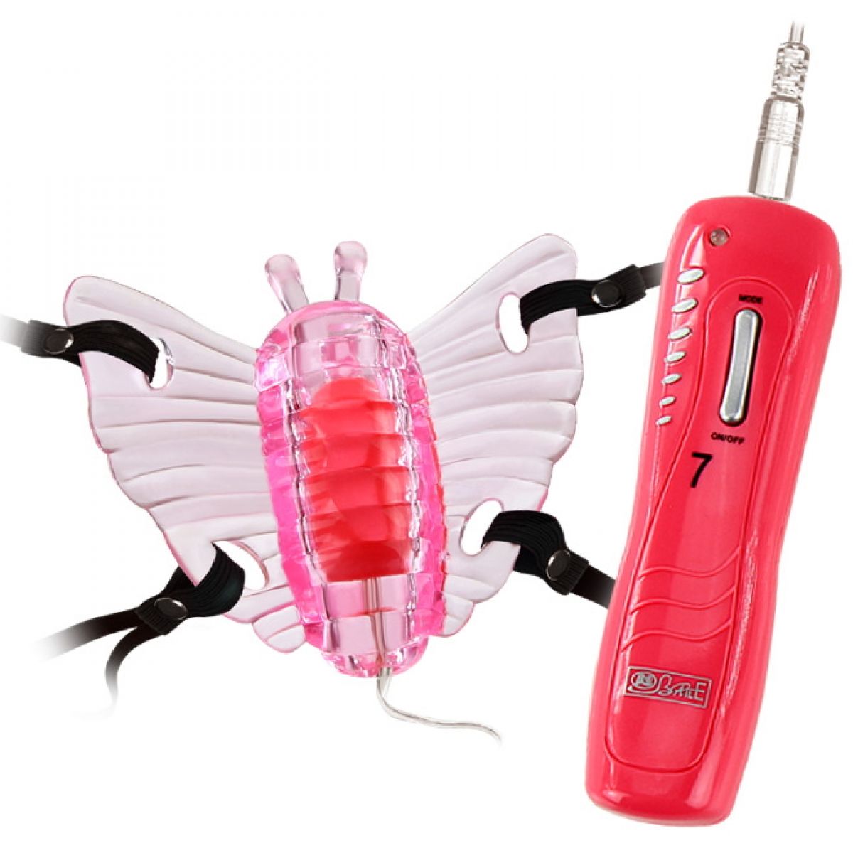 Розовая вибробабочка на ремешках Butterfly Mini с проводным пультом