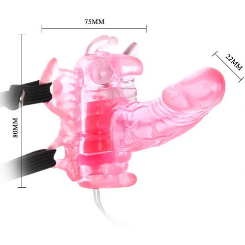 Розовая вибробабочка на ремешках Butterfly Mini с проводным пультом