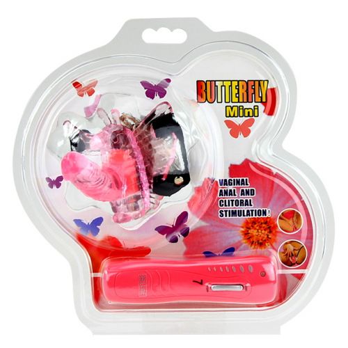 Розовая вибробабочка на ремешках Butterfly Mini с проводным пультом