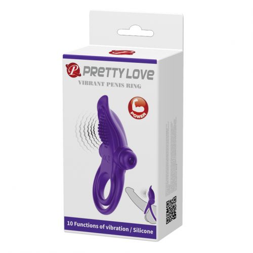 Двойное эрекционное виброкольцо Pretty Love Vibrant Penis Ring с язычком фиолетовое