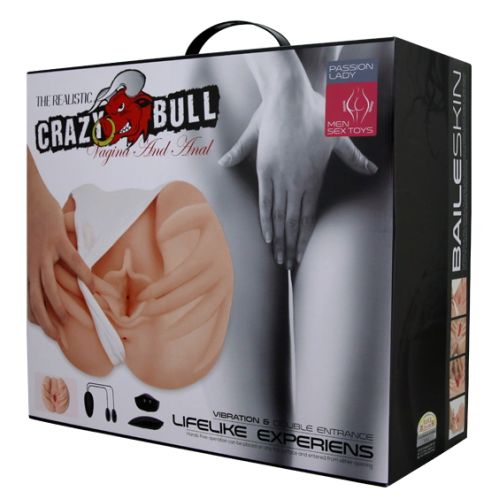 Мастурбатор-реалистик Crazy Bull с двумя отверстиями и двойным виброяйцом