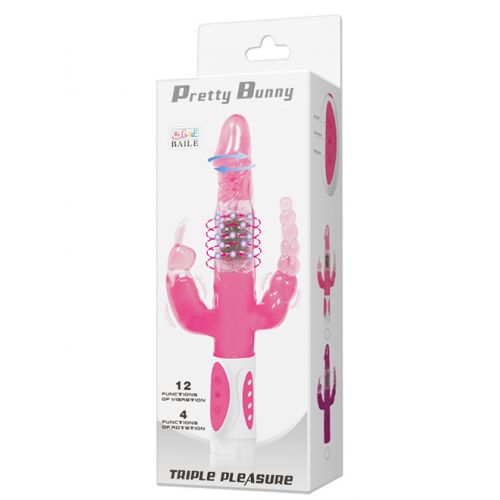 Вибратор Hi-Tech с тройной стимуляцией Pretty Bunny