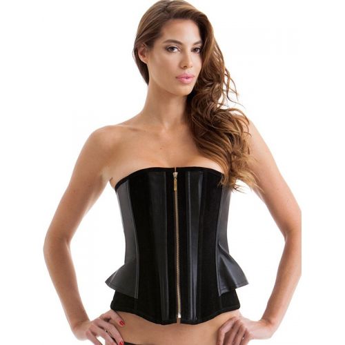 Черный замшевый корсет с кожаными вставками и баской на талии Essential Satin Lace Corset XL