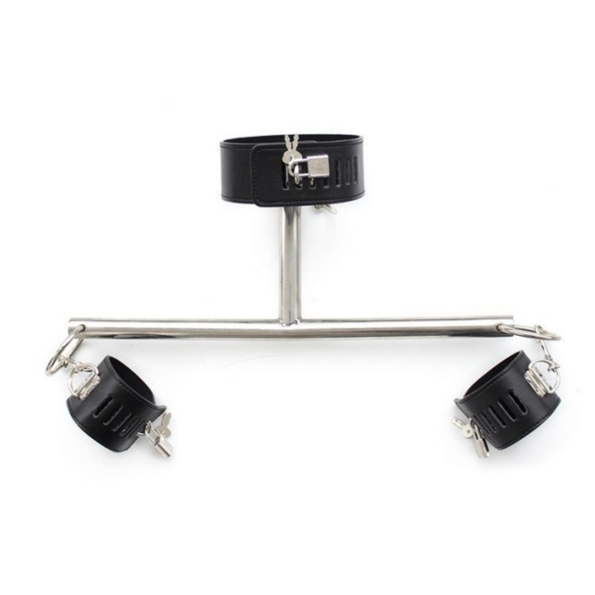 Бондажная распорка Т-образная ошейник и наручники черная
