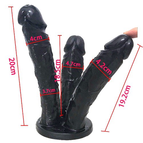 Тройной фаллоимитатор черного цвета