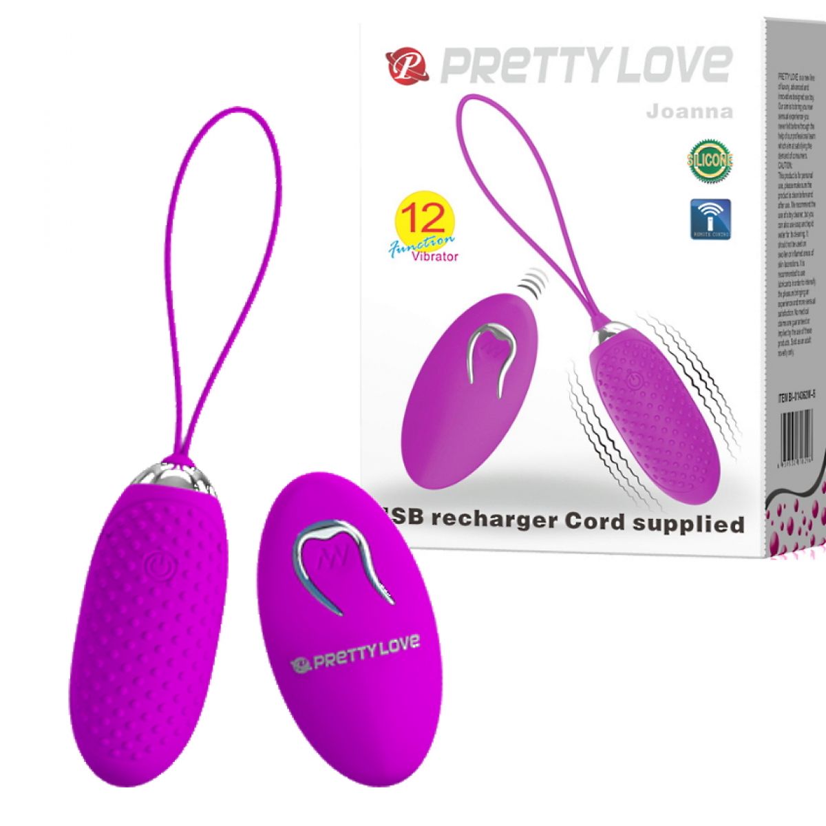 Перезаряжаемое ребристое виброяйцо Pretty Love Joannа с беспроводным управлением 