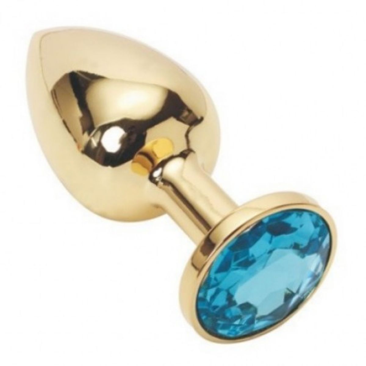 Золотая металлическая анальная пробка с голубым камушком S