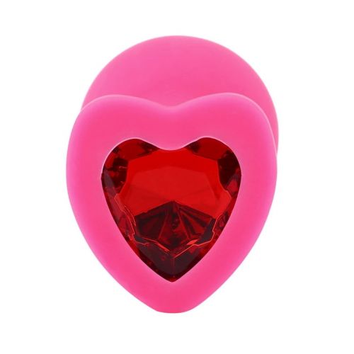Розовая силиконовая пробка с кристаллом в форме сердца M красный