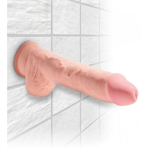 Большой фаллос с мошонкой на присоске King Cock Plus Triple Density 20 см