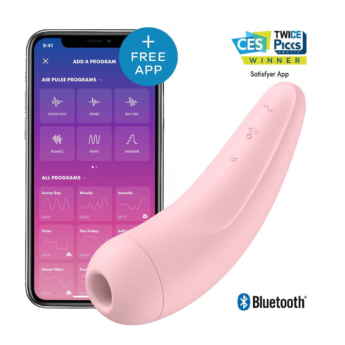 Вакуумный стимулятор Satisfyer Curvy 2+ Pink с дистанционном управлением