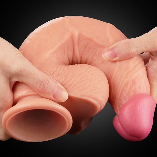 Большой фаллос на присоске с мошонкой 26 см Dual Layered Silicone Cock