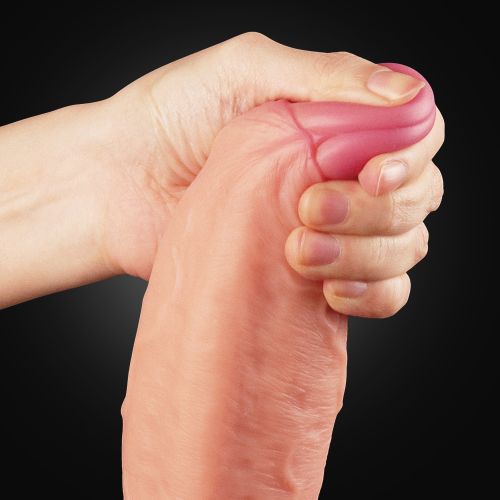 Большой фаллос на присоске с мошонкой 28 см Dual Layered Silicone Cock 