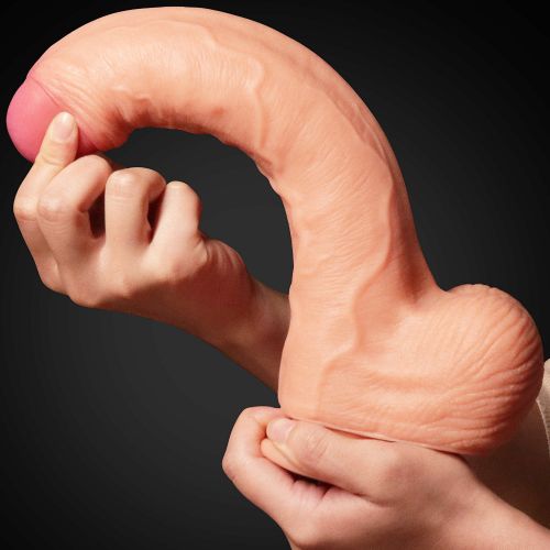 Большой фаллос на присоске с мошонкой 28 см Dual Layered Silicone Cock 