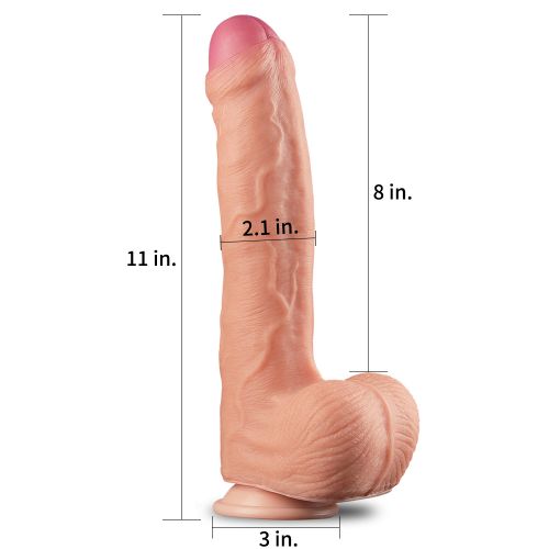 Большой фаллос на присоске с мошонкой 28 см Dual Layered Silicone Cock 