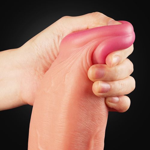 Большой фаллос на присоске с мошонкой Dual Layered Silicone Cock 30 см