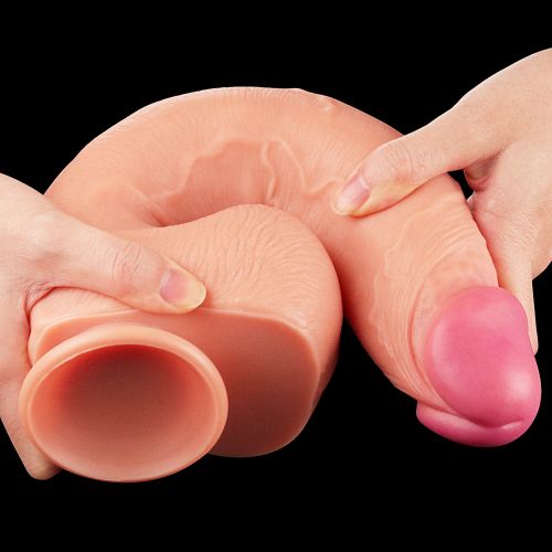 Большой фаллос на присоске с мошонкой Dual Layered Silicone Cock 30 см