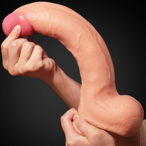 Большой фаллос на присоске с мошонкой Dual Layered Silicone Cock 30 см