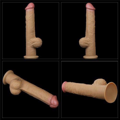 Рельефный фаллос с высоко посаженной мошонкой Lovetoy Silicone Cock 33 см