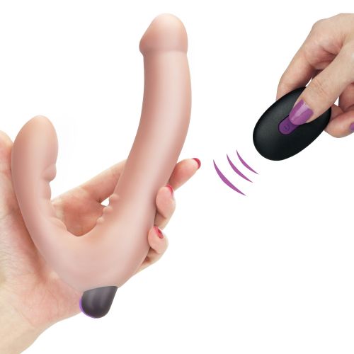 Безремневой страпон с вибрацией и пультом ДУ Rechargeable Ijoy 20 см