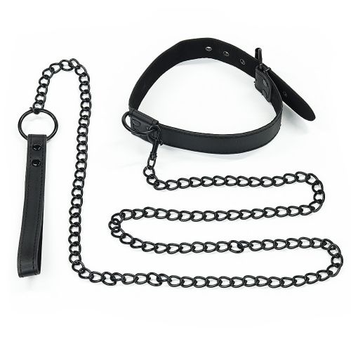 Черный матовый ошейник с поводком на цепи Bondage Fetish