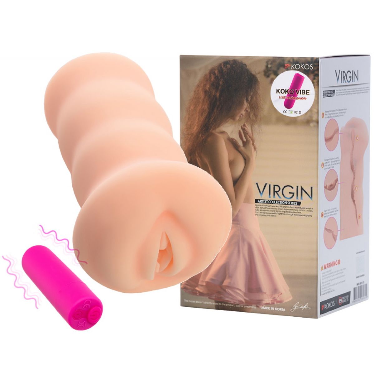 Реалистичный мастурбатор с перезаряжаемой вибропулей Kokos Three Sisters Virgin