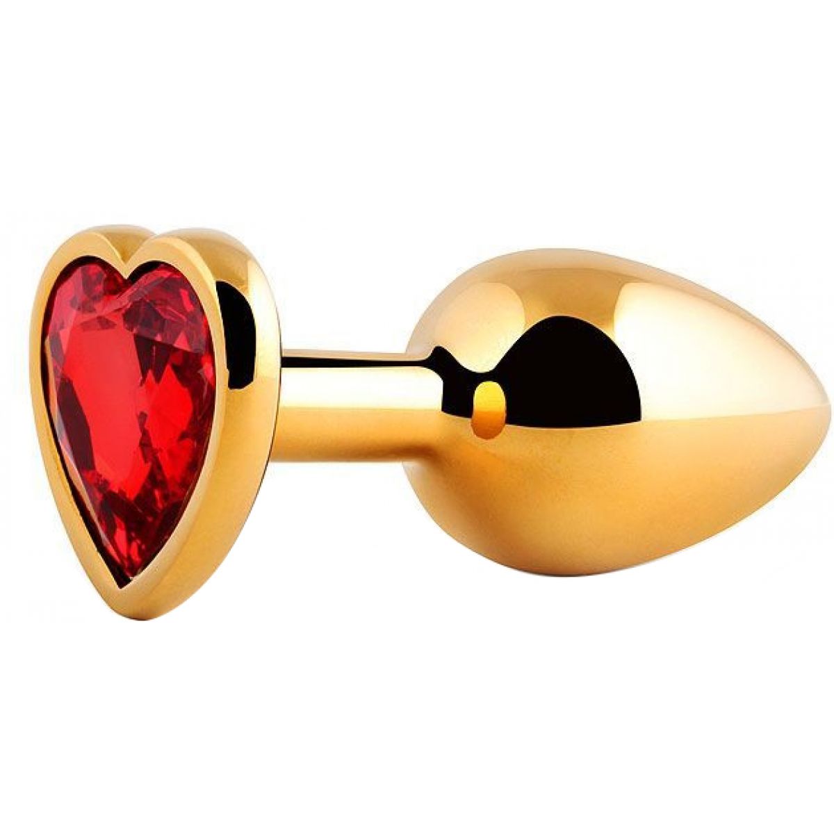 Металлическая анальная пробка-сердечко с красным камушком L