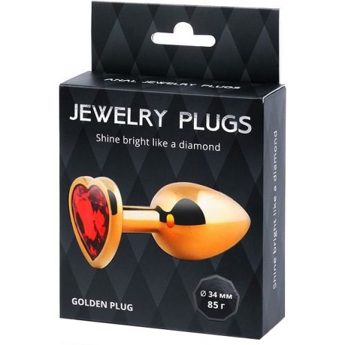 Металлическая анальная пробка-сердечко с красным камушком L